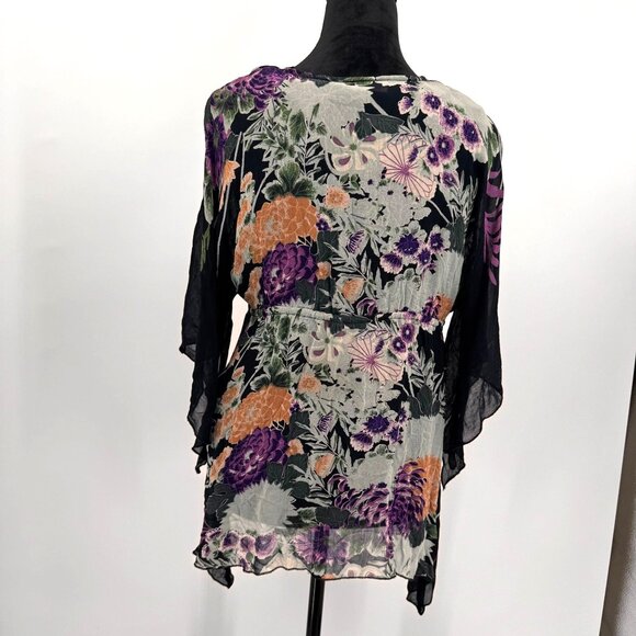 La Cera Womens Top M Black Floral Beaded Embroidered Asymmetrical Hemline Witchy - Picture 8 of 8